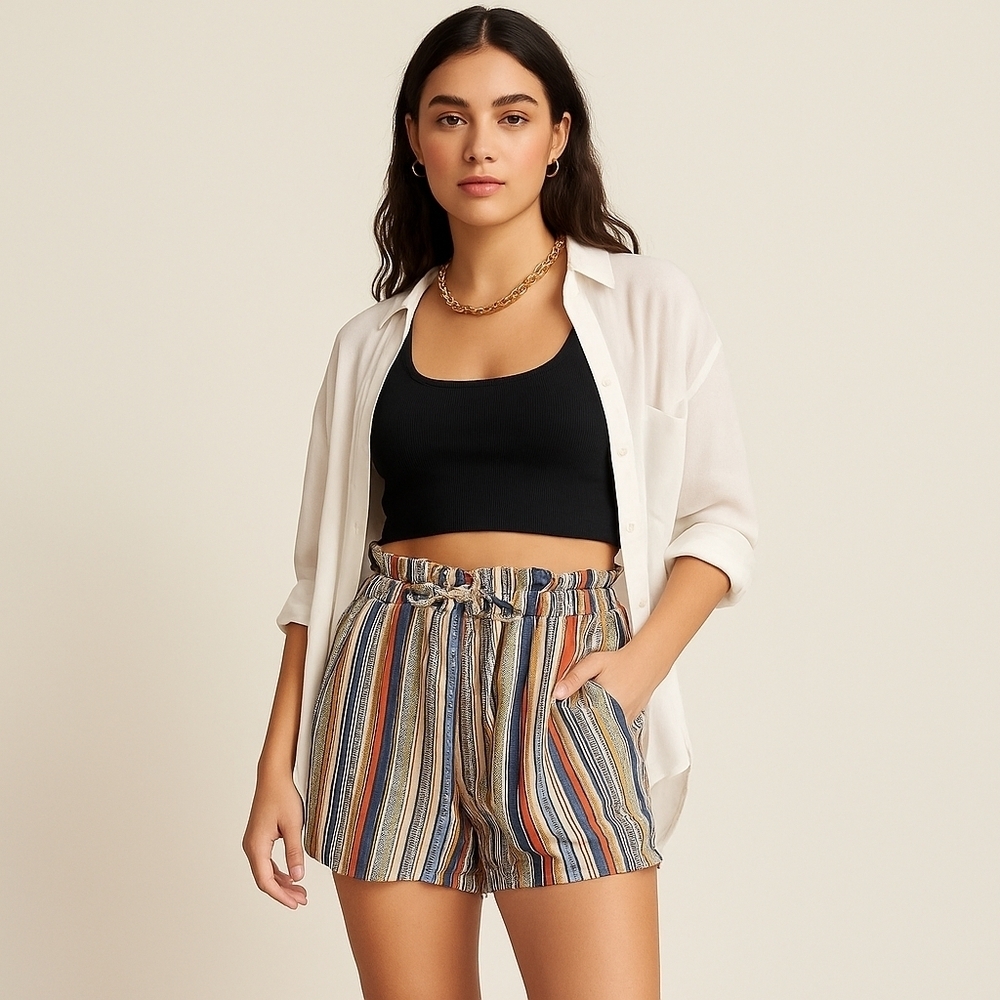 Ally B Striped Boho Shorts Blue Multi Women’s Size 16 EUC